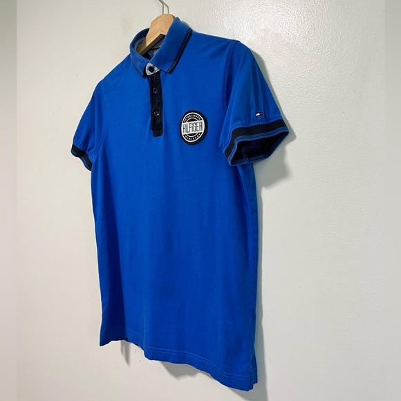 Tommy Hilfiger Slim Fit Blue Polo Shirt with Patch Logo - Size Small - Picture 8 of 13
